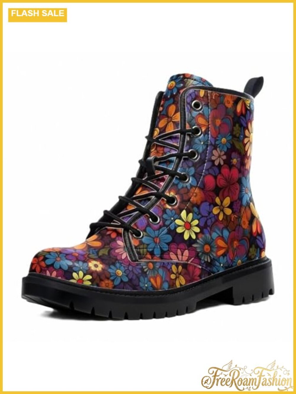 Women's Platform Combat Ankle Boots Lace-Up PU Leather Round Toe